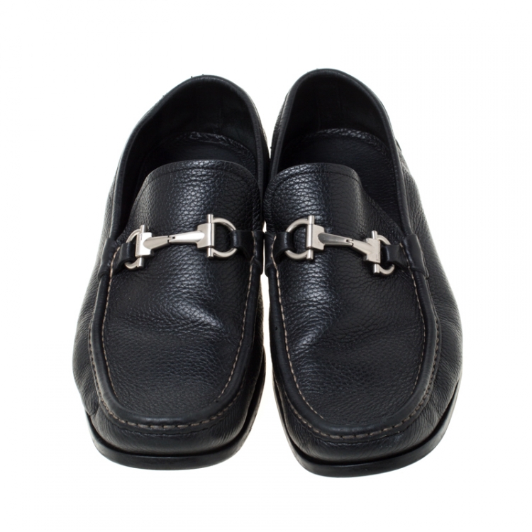 Pre Owned Salvatore Ferragamo Black Leather Slip On Loafers Size 43