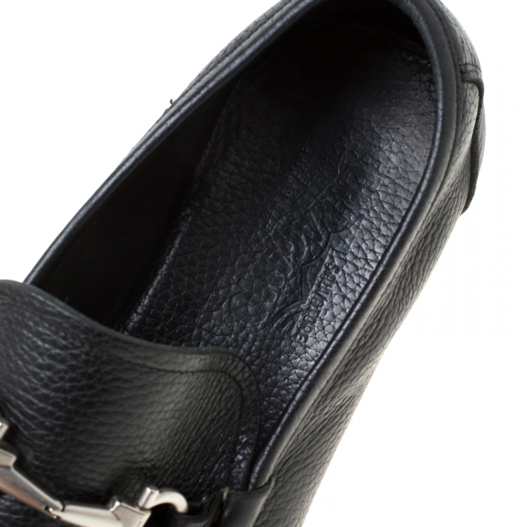 Pre Owned Salvatore Ferragamo Black Leather Slip On Loafers Size 43