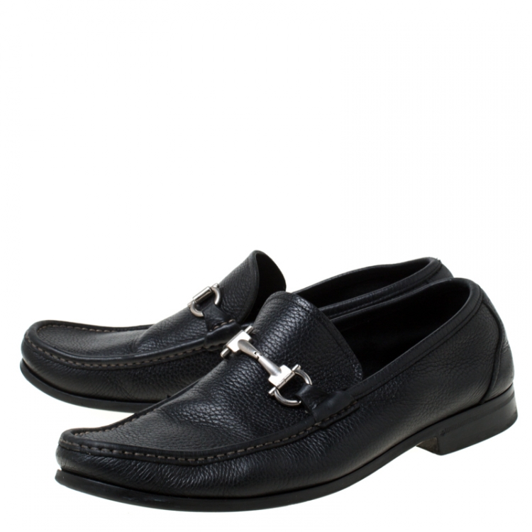 Pre Owned Salvatore Ferragamo Black Leather Slip On Loafers Size 43