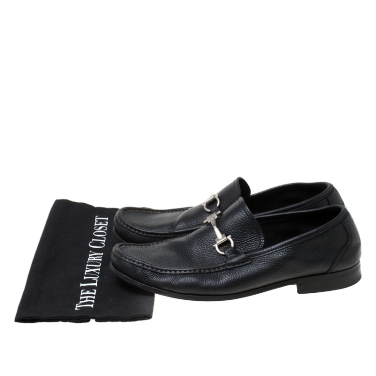 Pre Owned Salvatore Ferragamo Black Leather Slip On Loafers Size 43