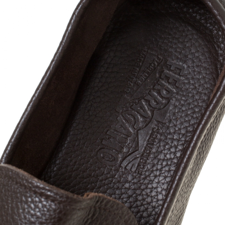 Pre Owned Salvatore Ferragamo  Dark Brown Leather Gancini Moccassins Size 43