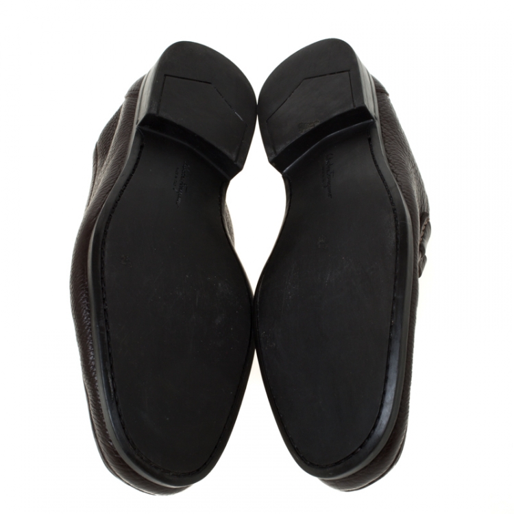 Pre Owned Salvatore Ferragamo  Dark Brown Leather Gancini Moccassins Size 43