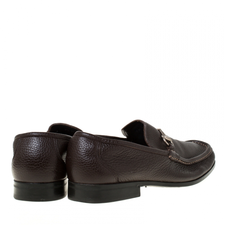 Pre Owned Salvatore Ferragamo  Dark Brown Leather Gancini Moccassins Size 43
