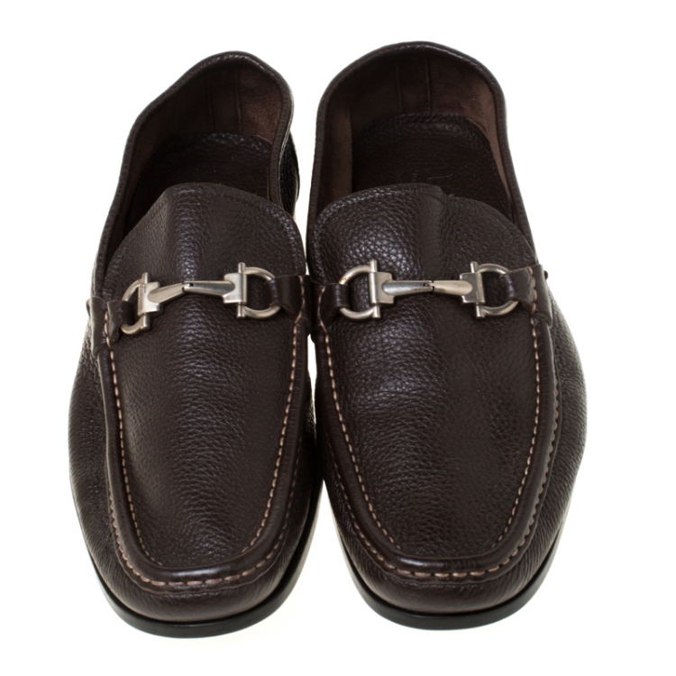 Pre Owned Salvatore Ferragamo  Dark Brown Leather Gancini Moccassins Size 43