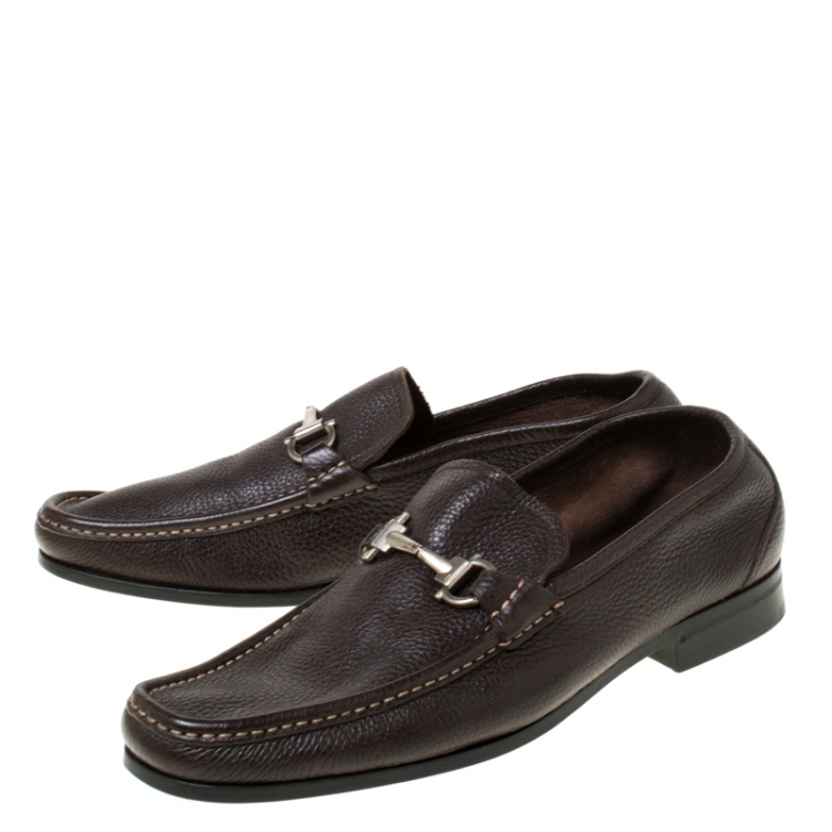 Pre Owned Salvatore Ferragamo  Dark Brown Leather Gancini Moccassins Size 43