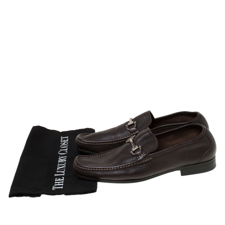 Pre Owned Salvatore Ferragamo  Dark Brown Leather Gancini Moccassins Size 43