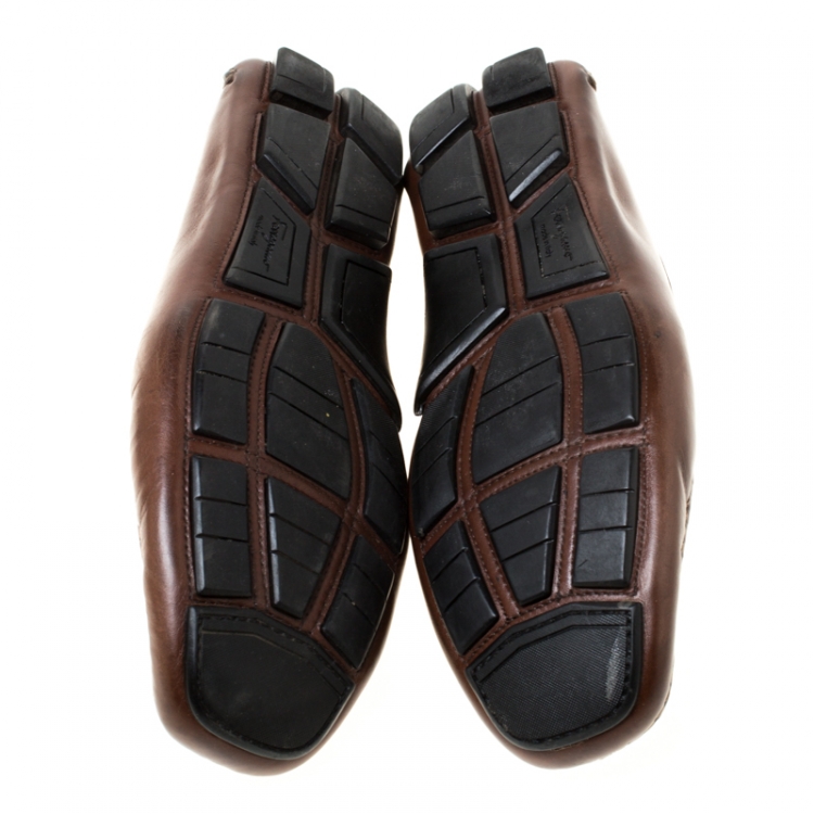 Pre Owned Salvatore Ferragamo Brown Leather Sardegna Loafers Size 43