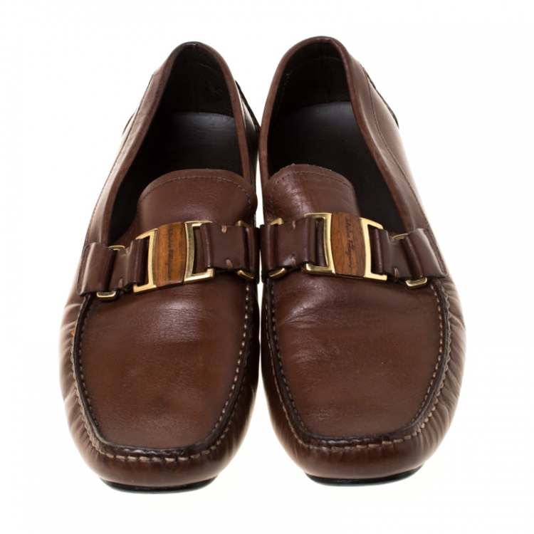 Pre Owned Salvatore Ferragamo Brown Leather Sardegna Loafers Size 43