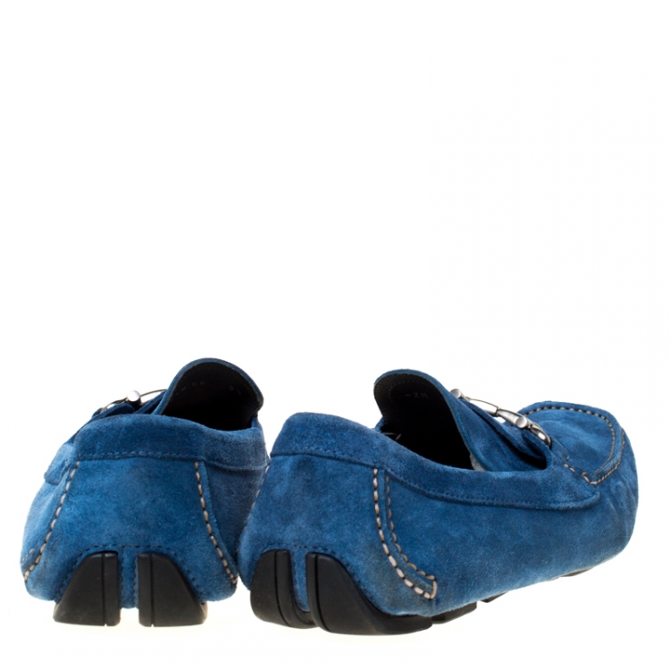 Pre Owned Salvatore Ferragamo Blue Suede Horsebit Slip On Loafers Size 43.5