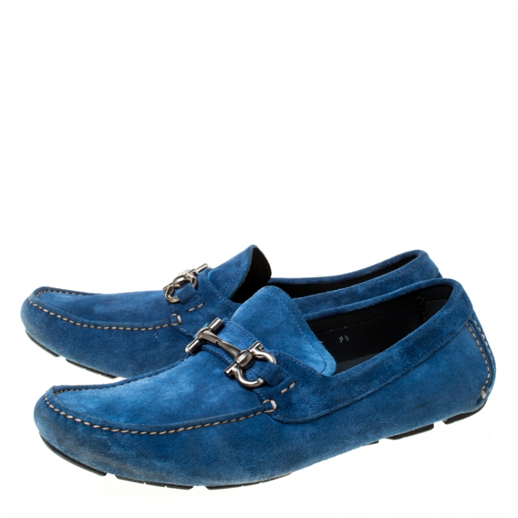Pre Owned Salvatore Ferragamo Blue Suede Horsebit Slip On Loafers Size 43.5