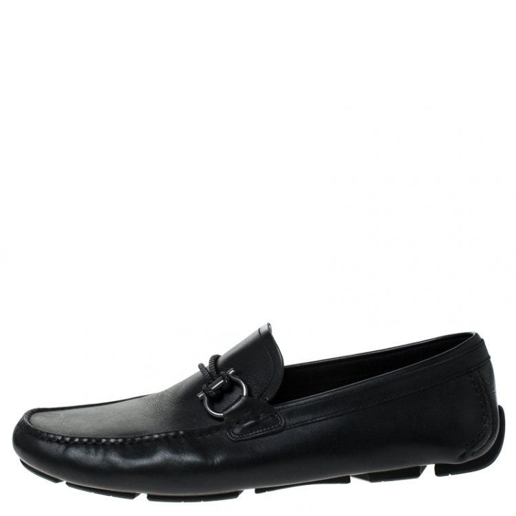 Pre Owned Salvatore Ferragamo Black Leather Slip On Loafers Size 45
