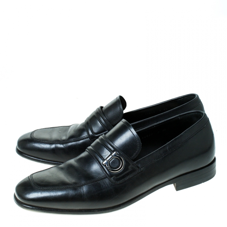 Pre Owned Salvatore Ferragamo Black Leather Slip On Loafers Size 42