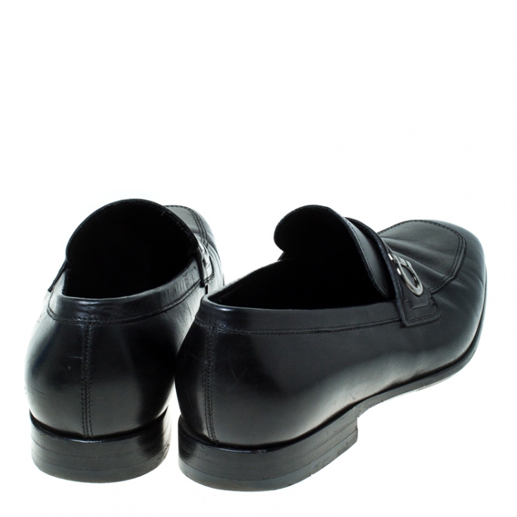 Pre Owned Salvatore Ferragamo Black Leather Slip On Loafers Size 42