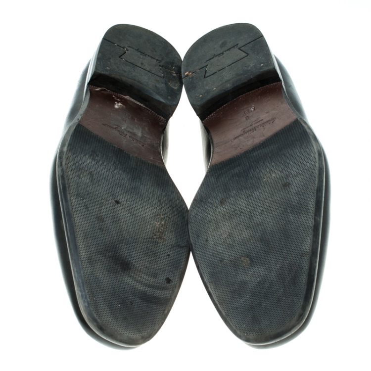 Pre Owned Salvatore Ferragamo Black Leather Slip On Loafers Size 42