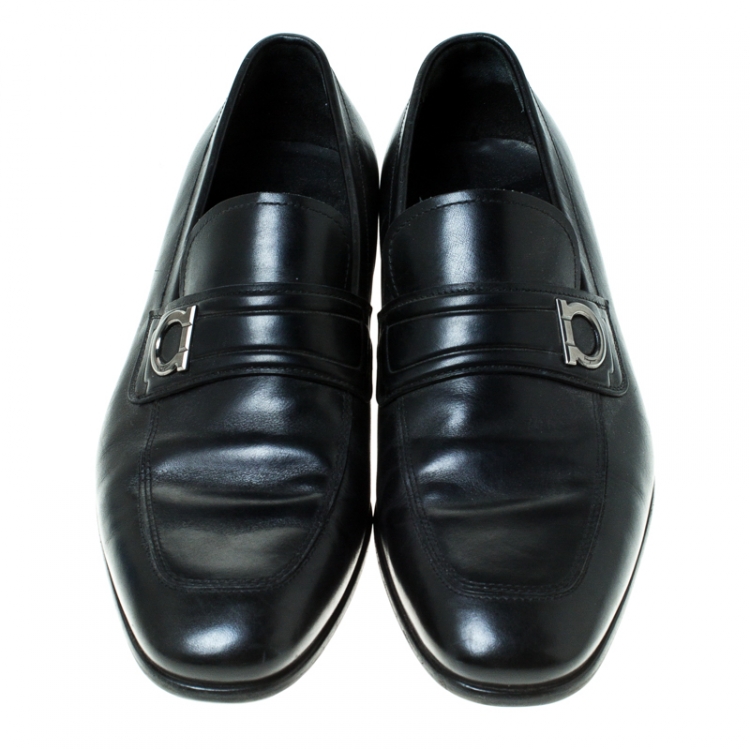 Pre Owned Salvatore Ferragamo Black Leather Slip On Loafers Size 42
