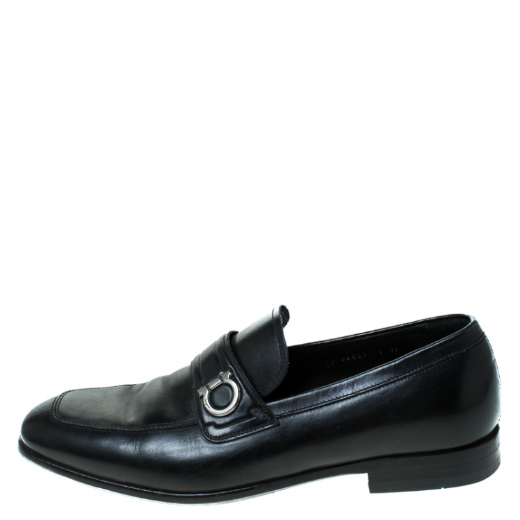 Pre Owned Salvatore Ferragamo Black Leather Slip On Loafers Size 42
