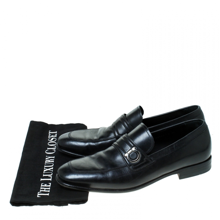 Pre Owned Salvatore Ferragamo Black Leather Slip On Loafers Size 42