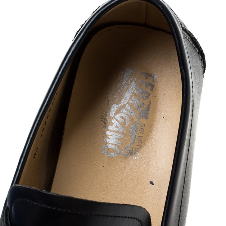 Pre Owned Salvatore Ferragamo Black Leather Parigi Gancini Driver Loafers Size 44