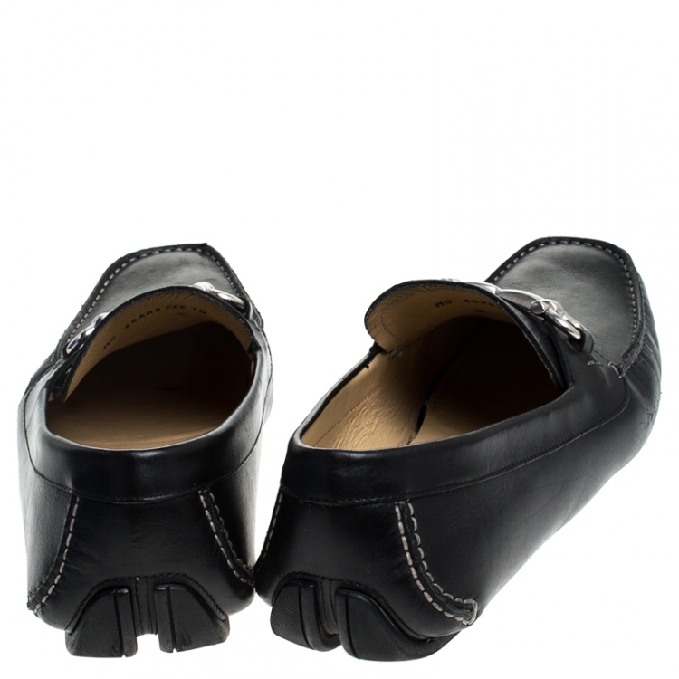 Pre Owned Salvatore Ferragamo Black Leather Parigi Gancini Driver Loafers Size 44
