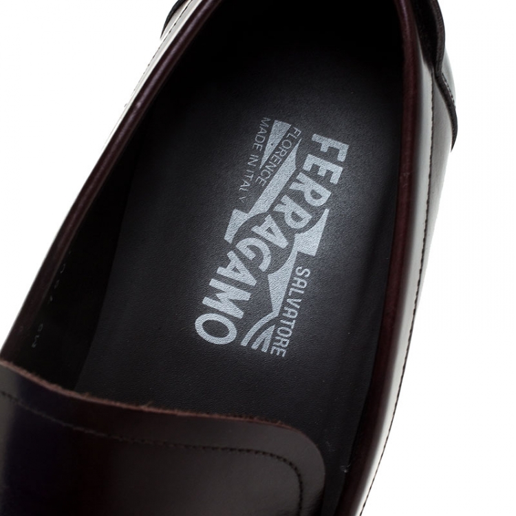 Pre Owned Salvatore Ferragamo Burgundy Leather Gancini Loafers Size 45