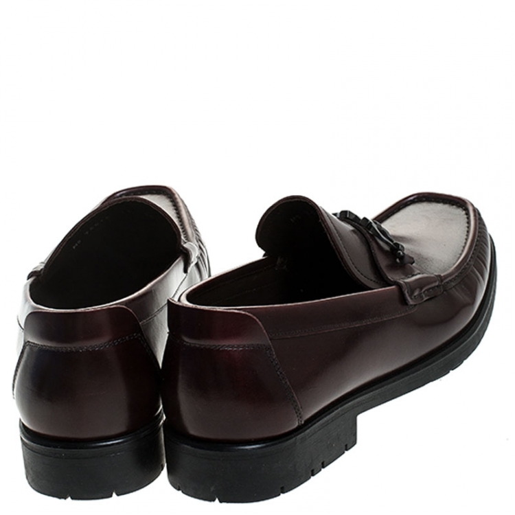 Pre Owned Salvatore Ferragamo Burgundy Leather Gancini Loafers Size 45