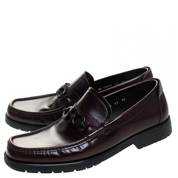 Pre Owned Salvatore Ferragamo Burgundy Leather Gancini Loafers Size 45