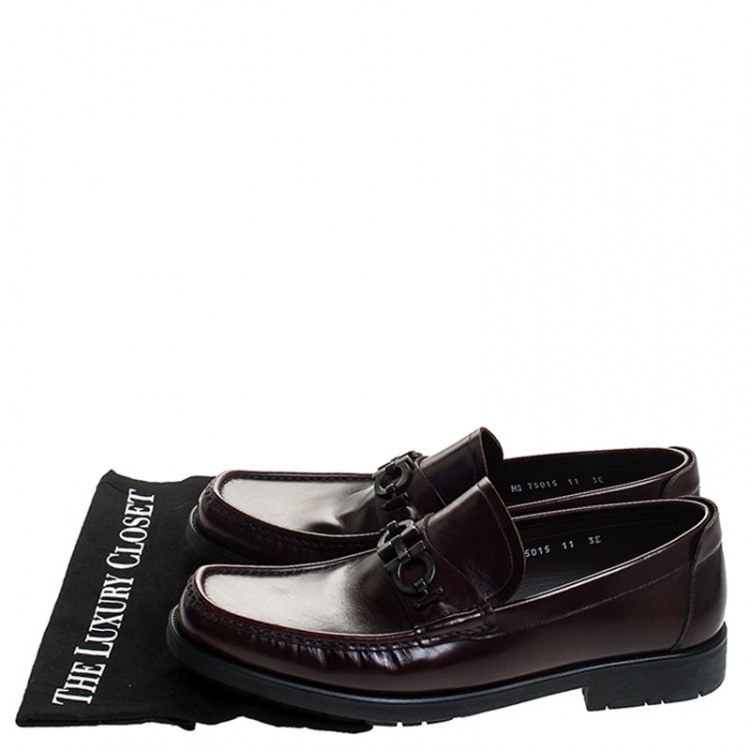 Pre Owned Salvatore Ferragamo Burgundy Leather Gancini Loafers Size 45