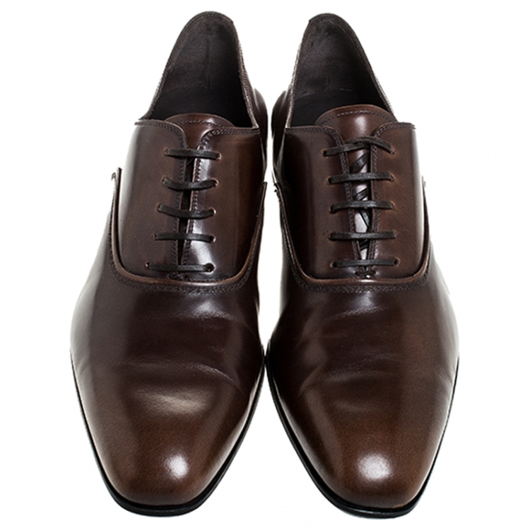 Pre Owned Salvatore Ferragamo Brown Leather Dunn Oxfords Size 44.5