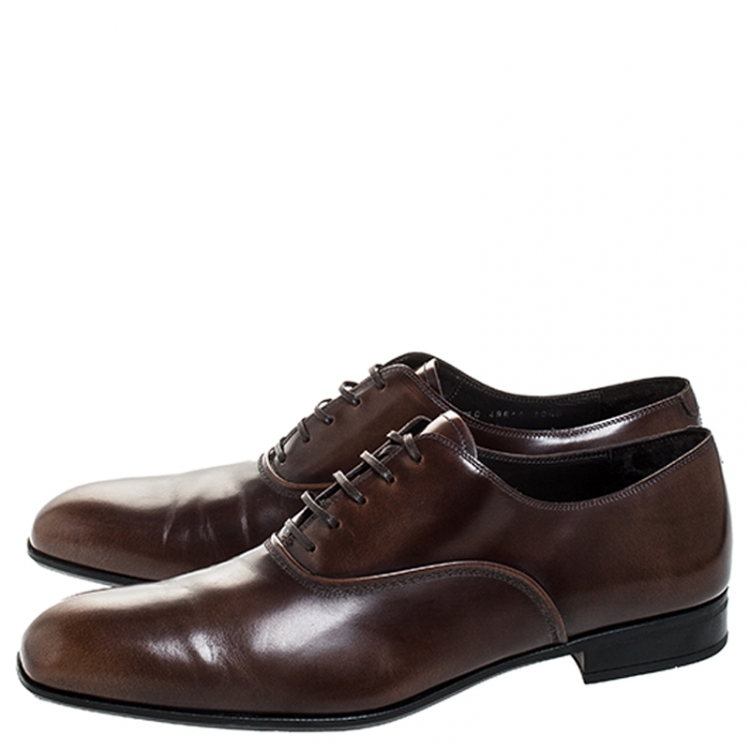 Pre Owned Salvatore Ferragamo Brown Leather Dunn Oxfords Size 44.5