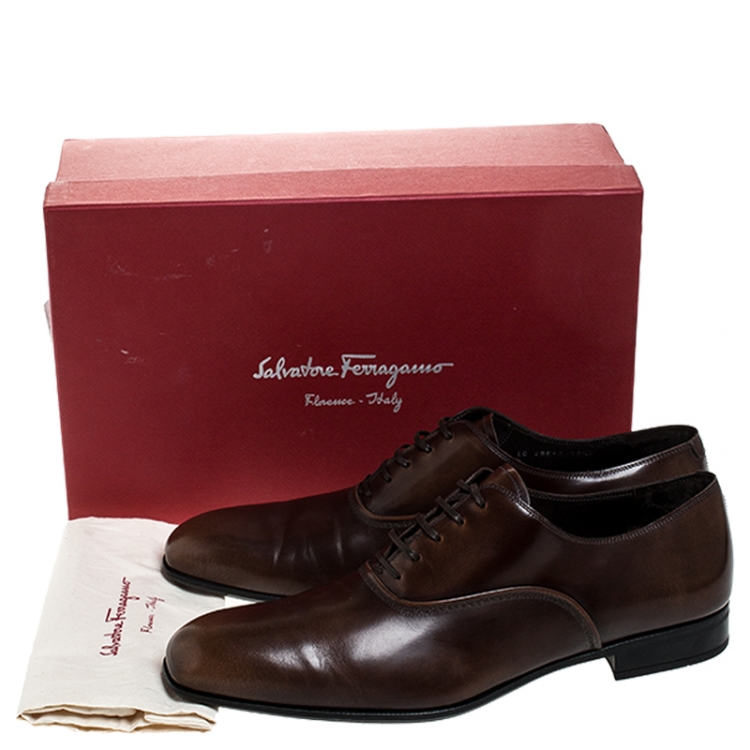 Pre Owned Salvatore Ferragamo Brown Leather Dunn Oxfords Size 44.5