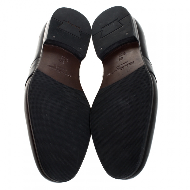 Pre Owned Salvatore Ferragamo Black Croc Embossed Leather Penny Loafers Size 39.5