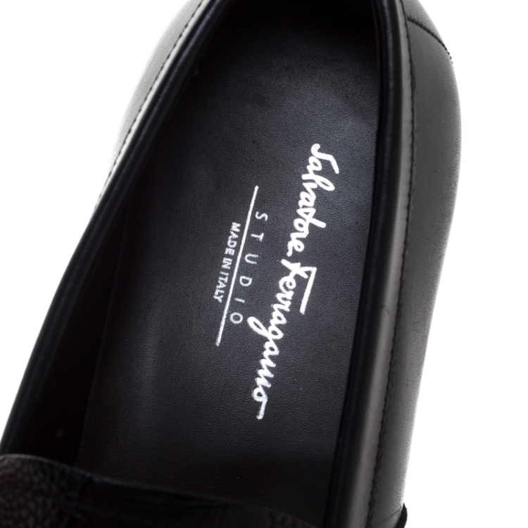 Pre Owned Salvatore Ferragamo Black Croc Embossed Leather Penny Loafers Size 39.5