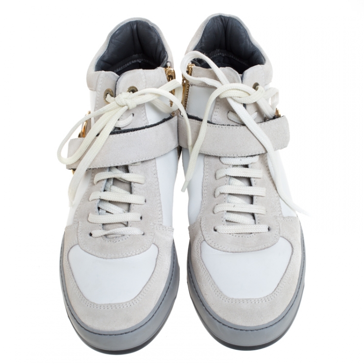 مملوكة مسبقًا Salvatore Ferragamo White/Light Grey Leather Nayon High Top Sneakers Size 40