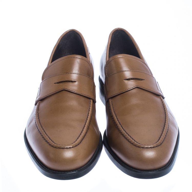 Pre Owned Salvatore Ferragamo Tan Leather Penny Loafers Size 40.5