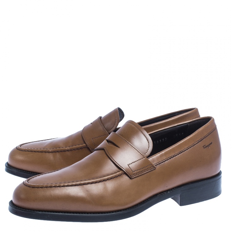 Pre Owned Salvatore Ferragamo Tan Leather Penny Loafers Size 40.5