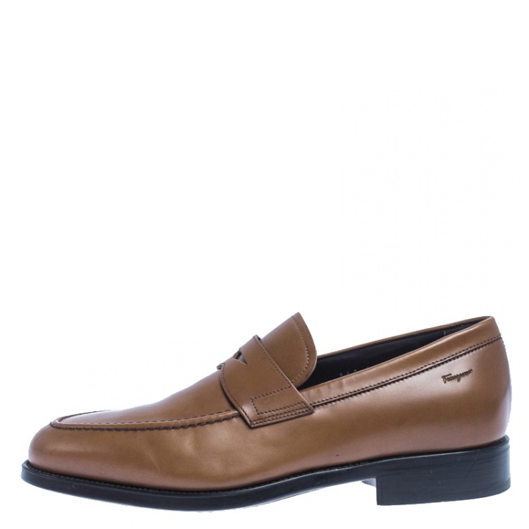 Pre Owned Salvatore Ferragamo Tan Leather Penny Loafers Size 40.5