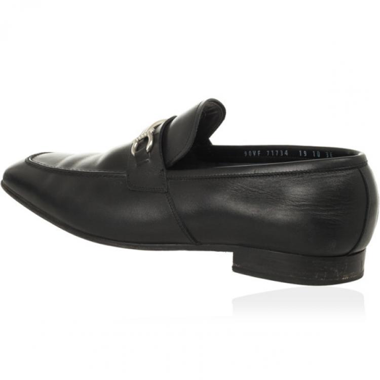 Pre Owned Salvatore Ferragamo Black Leather Gancino Bit Loafers Size 44