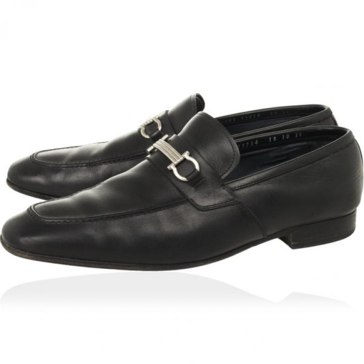 Pre Owned Salvatore Ferragamo Black Leather Gancino Bit Loafers Size 44