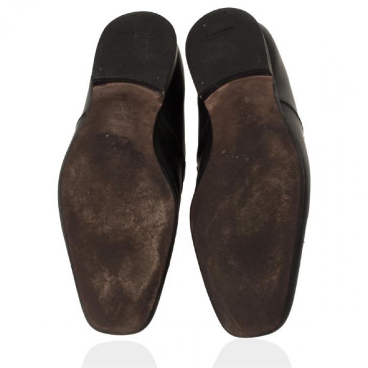 Pre Owned Salvatore Ferragamo Black Leather Gancino Bit Loafers Size 44