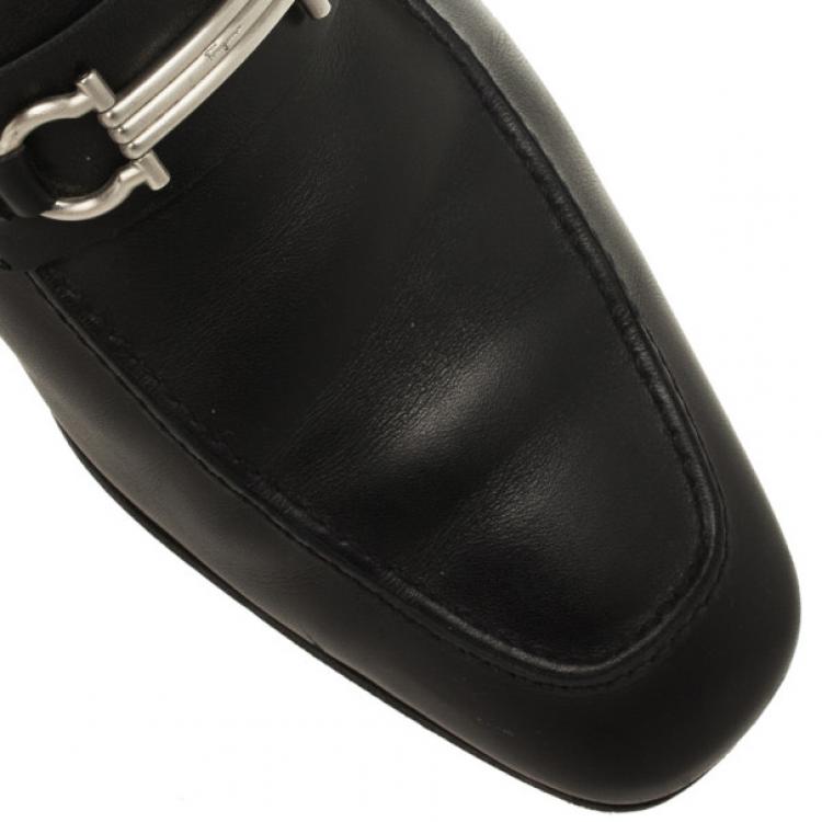 Pre Owned Salvatore Ferragamo Black Leather Gancino Bit Loafers Size 44