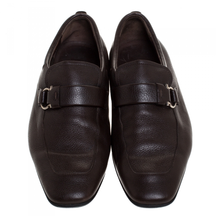 Pre Owned Salvatore Ferragamo Brown Leather Gancini Loafers Size 41.5