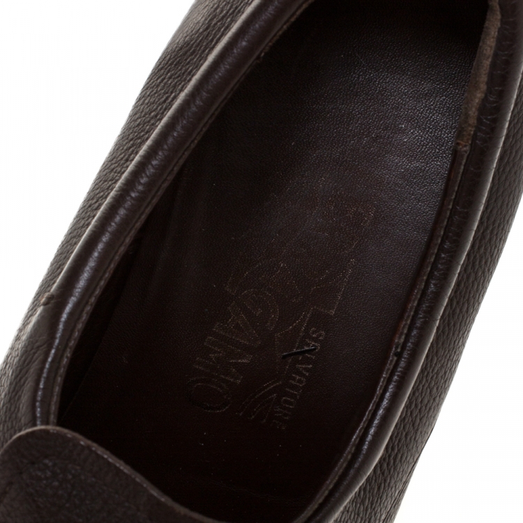 Pre Owned Salvatore Ferragamo Brown Leather Gancini Loafers Size 41.5