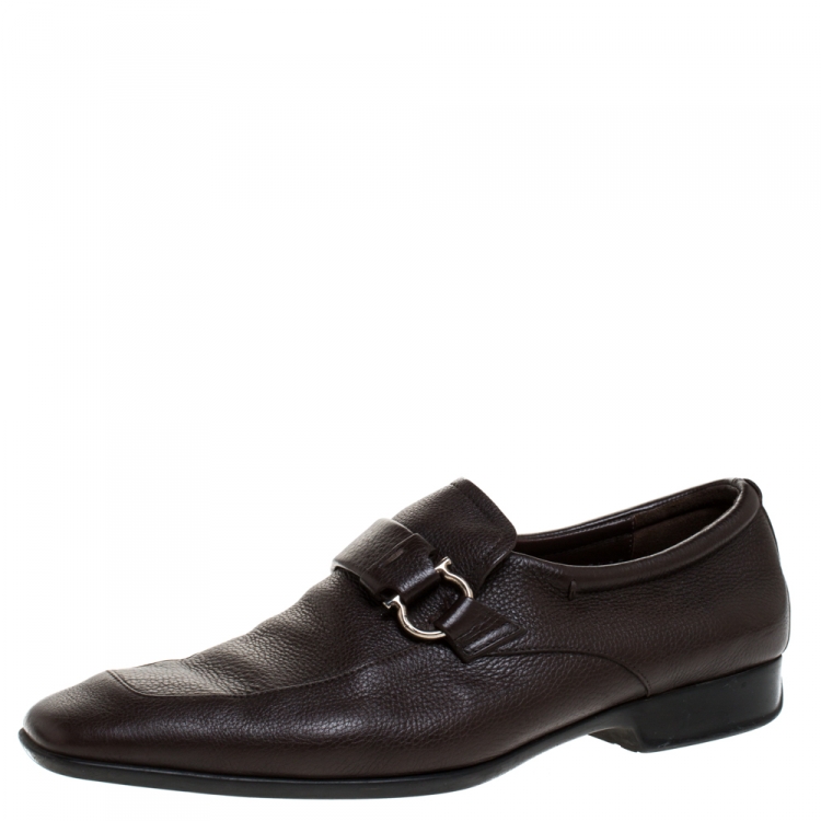 Pre Owned Salvatore Ferragamo Brown Leather Gancini Loafers Size 41.5