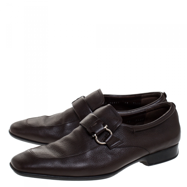 Pre Owned Salvatore Ferragamo Brown Leather Gancini Loafers Size 41.5