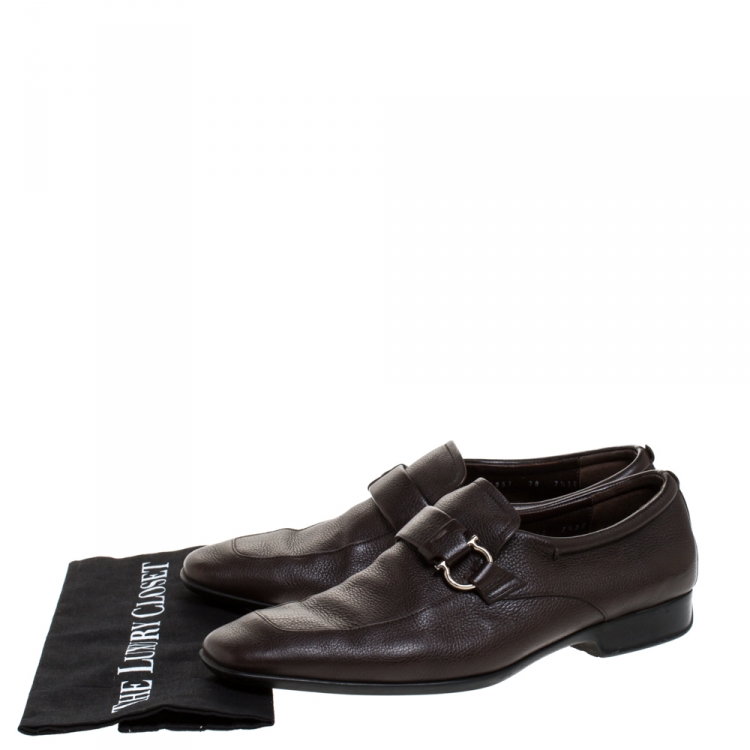 Pre Owned Salvatore Ferragamo Brown Leather Gancini Loafers Size 41.5