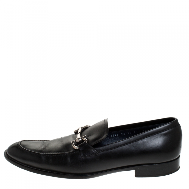 Pre Owned Salvatore Ferragamo Black Leather Gancini Bit Loafers Size 44.5