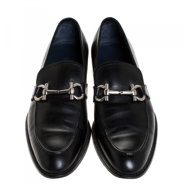 Pre Owned Salvatore Ferragamo Black Leather Gancini Bit Loafers Size 44.5