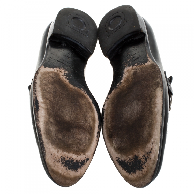 Pre Owned Salvatore Ferragamo Black Leather Gancini Bit Loafers Size 44.5