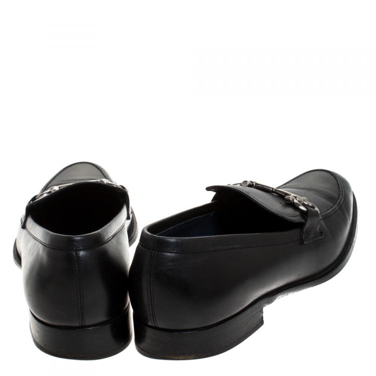 Pre Owned Salvatore Ferragamo Black Leather Gancini Bit Loafers Size 44.5