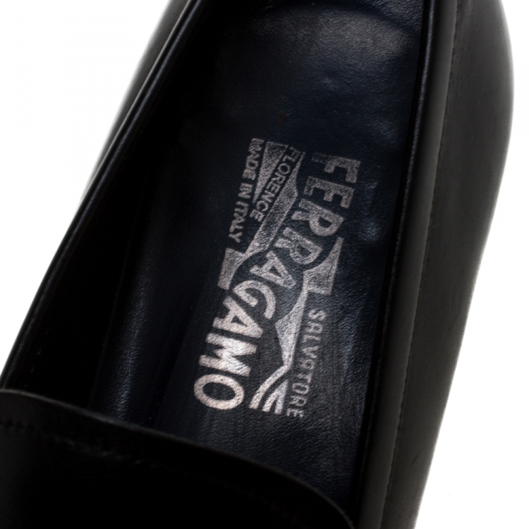 Pre Owned Salvatore Ferragamo Black Leather Gancini Bit Loafers Size 44.5